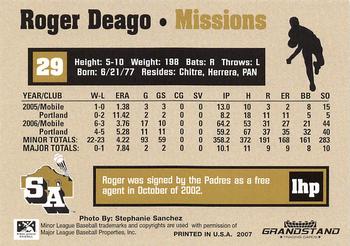 2007 Grandstand San Antonio Missions #NNO Roger Deago Back