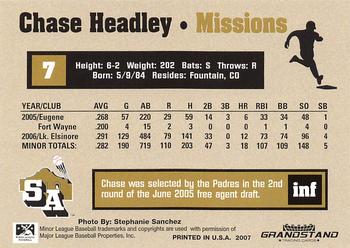 2007 Grandstand San Antonio Missions #NNO Chase Headley Back