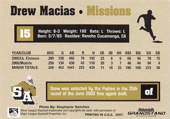 2007 Grandstand San Antonio Missions #NNO Drew Macias Back
