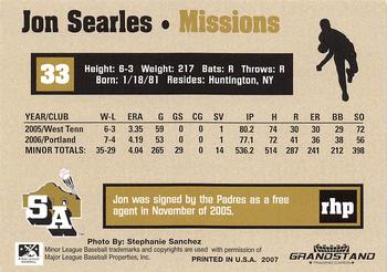 2007 Grandstand San Antonio Missions #NNO Jon Searles Back