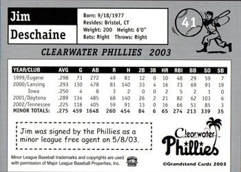 2003 Grandstand Clearwater Phillies #NNO Jim Deschaine Back