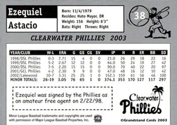 2003 Grandstand Clearwater Phillies #NNO Ezequiel Astacio Back