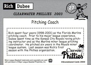 2003 Grandstand Clearwater Phillies #NNO Rich Dubee Back