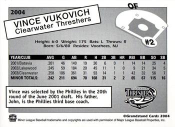 2004 Grandstand Clearwater Threshers #NNO Vince Vukovich Back