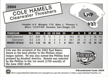 2004 Grandstand Clearwater Threshers #NNO Cole Hamels Back