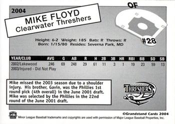 2004 Grandstand Clearwater Threshers #NNO Mike Floyd Back