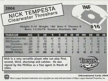 2004 Grandstand Clearwater Threshers #NNO Nick Tempesta Back