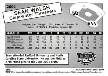 2004 Grandstand Clearwater Threshers #NNO Sean Walsh Back