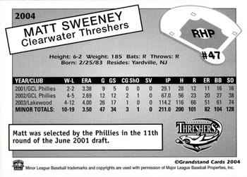 2004 Grandstand Clearwater Threshers #NNO Matt Sweeney Back