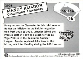 2004 Grandstand Clearwater Threshers #NNO Manny Amador Back