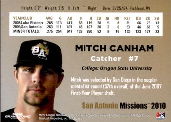2010 Grandstand San Antonio Missions #NNO Mitch Canham Back