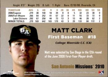 2010 Grandstand San Antonio Missions #NNO Matt Clark Back