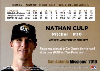 2010 Grandstand San Antonio Missions #NNO Nathan Culp Back