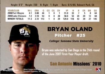 2010 Grandstand San Antonio Missions #NNO Bryan Oland Back