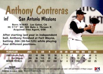 2009 Grandstand San Antonio Missions #NNO Anthony Contreras Back