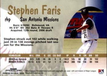 2009 Grandstand San Antonio Missions #NNO Stephen Faris Back
