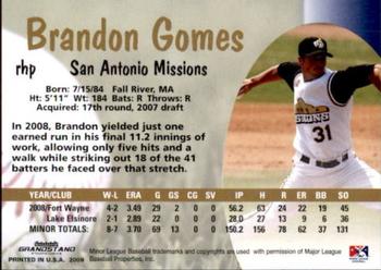 2009 Grandstand San Antonio Missions #NNO Brandon Gomes Back