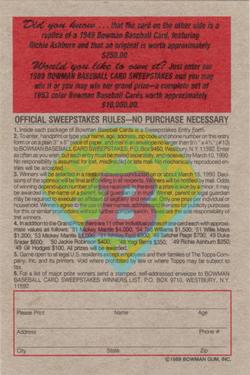 1989 Bowman - Reprint Sweepstakes #NNO Richie Ashburn Back