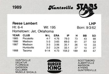 1989 Burger King Huntsville Stars #NNO Reese Lambert Back