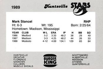1989 Burger King Huntsville Stars #NNO Mark Stancel Back