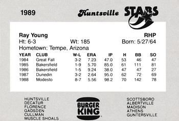 1989 Burger King Huntsville Stars #NNO Ray Young Back