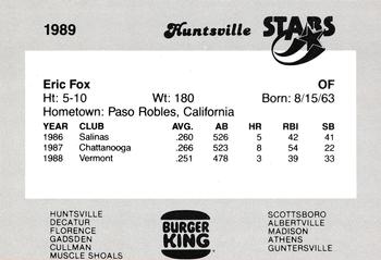 1989 Burger King Huntsville Stars #NNO Eric Fox Back