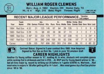 1988 Donruss Boston Red Sox Team Collection #51 Roger Clemens Back