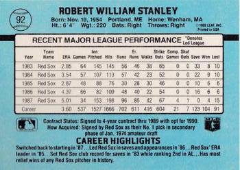 1988 Donruss Boston Red Sox Team Collection #92 Bob Stanley Back