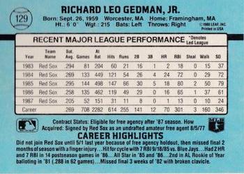 1988 Donruss Boston Red Sox Team Collection #129 Rich Gedman Back
