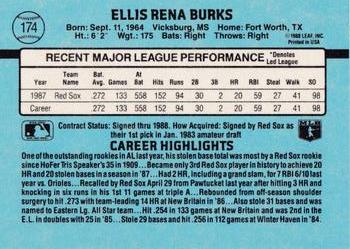 1988 Donruss Boston Red Sox Team Collection #174 Ellis Burks Back