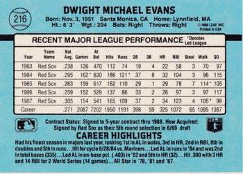 1988 Donruss Boston Red Sox Team Collection #216 Dwight Evans Back