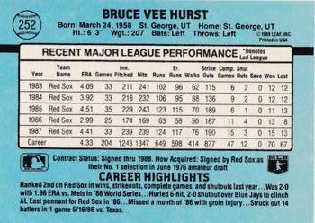 1988 Donruss Boston Red Sox Team Collection #252 Bruce Hurst Back