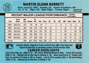 1988 Donruss Boston Red Sox Team Collection #276 Marty Barrett Back