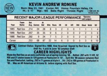 1988 Donruss Boston Red Sox Team Collection #NEW Kevin Romine Back
