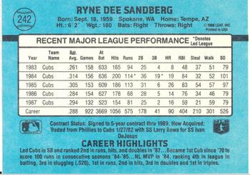 1988 Donruss Chicago Cubs Team Collection #242 Ryne Sandberg Back