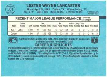 1988 Donruss Chicago Cubs Team Collection #561 Les Lancaster Back