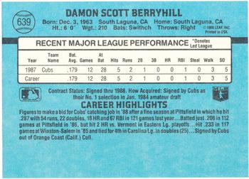 1988 Donruss Chicago Cubs Team Collection #639 Damon Berryhill Back