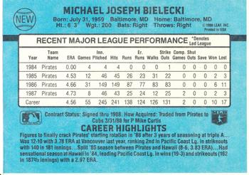 1988 Donruss Chicago Cubs Team Collection #NEW Mike Bielecki Back