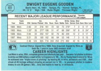 1988 Donruss New York Mets Team Collection #69 Dwight Gooden Back