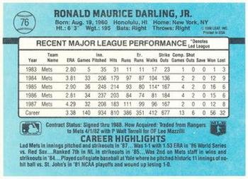 1988 Donruss New York Mets Team Collection #76 Ron Darling Back