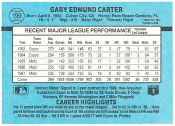 1988 Donruss New York Mets Team Collection #199 Gary Carter Back