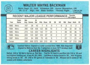 1988 Donruss New York Mets Team Collection #241 Wally Backman Back