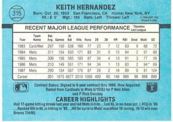 1988 Donruss New York Mets Team Collection #316 Keith Hernandez Back