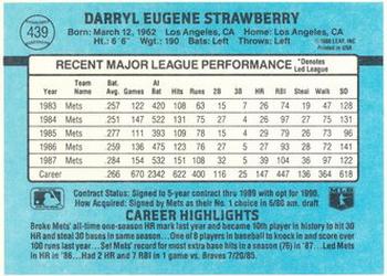 1988 Donruss New York Mets Team Collection #439 Darryl Strawberry Back