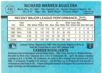 1988 Donruss New York Mets Team Collection #446 Rick Aguilera Back