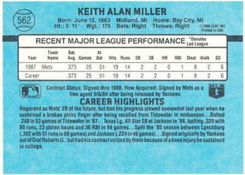 1988 Donruss New York Mets Team Collection #562 Keith Miller Back