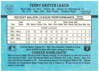 1988 Donruss New York Mets Team Collection #603 Terry Leach Back