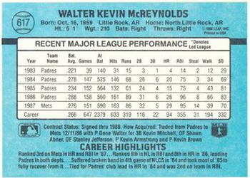 1988 Donruss New York Mets Team Collection #617 Kevin McReynolds Back
