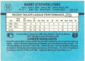 1988 Donruss New York Mets Team Collection #619 Barry Lyons Back