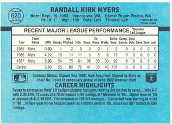 1988 Donruss New York Mets Team Collection #620 Randy Myers Back